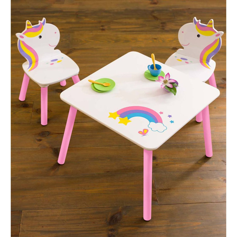 HearthSong Unicorn Kids 3 Piece Square Table and Chair Set & Reviews
